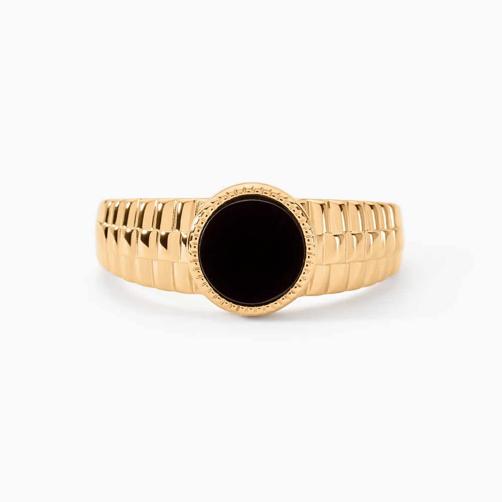 Chevali&egrave;re Plaqu&eacute; Or Jaune Haakon Onyx - Chevali&egrave;res Homme | Marc Orian