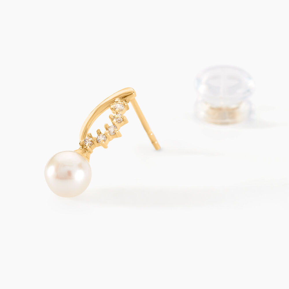 Boucles D'oreilles Puces Dominga Or Jaune Perle De Culture Et Oxyde - Puces Femme | Marc Orian