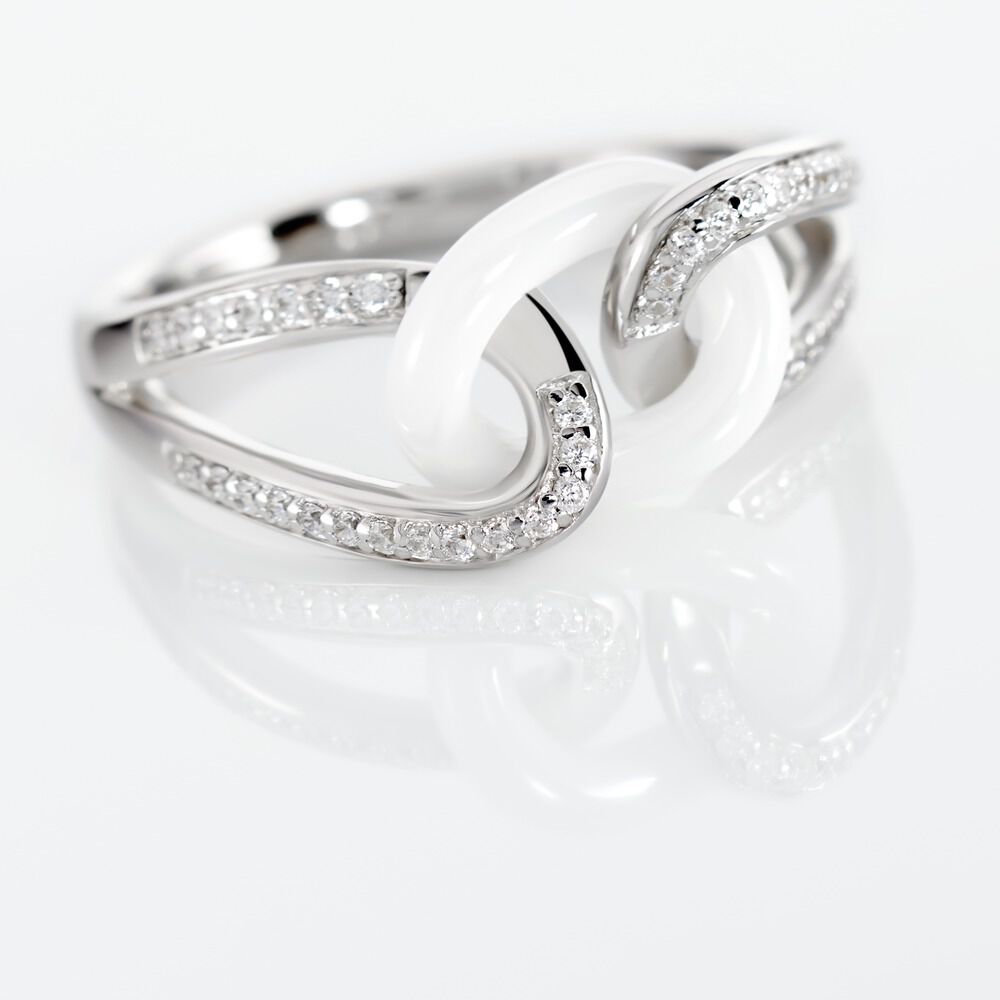 Bague Link Argent Blanc C&eacute;ramique Et Oxyde De Zirconium - Bagues avec pierre Femme | Marc Orian