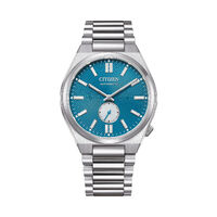 cadran argenté fond bleu bracelet acier argenté