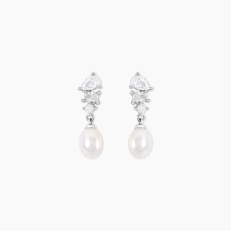 Boucles D'Oreilles Pendantes Elea Argent Blanc Perle De Culture Oxyde De Zirconium - Pendantes Femme | Marc Orian