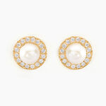 Boucles D'oreilles Puces Grizel Or Jaune Perle De Culture Et Oxyde - Boucles d'oreilles mariage Femme | Marc Orian