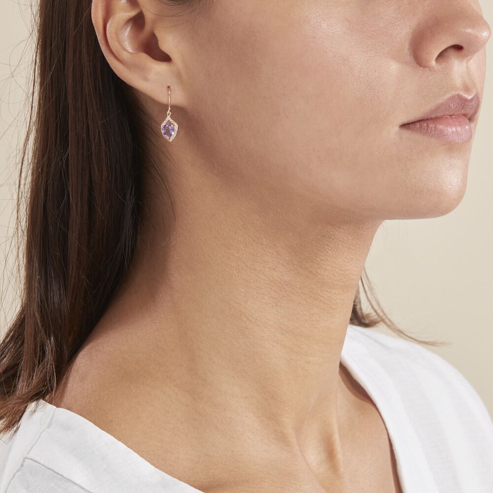Boucles D'oreilles Pendantes Rosaline Or Jaune Amethyste Et Oxyde - Pendantes Femme | Marc Orian