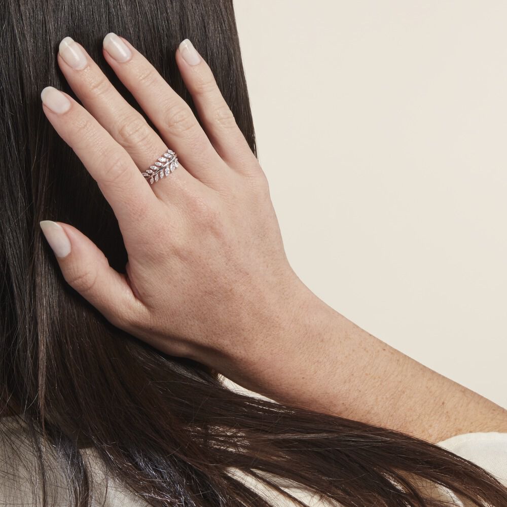 Bague Argent Blanc Cristobal Feuille Oxydes De Zirconium - Bagues avec pierre Femme | Marc Orian