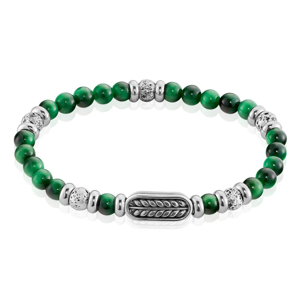 Bracelet Philo Acier Blanc Oeil De Tigre Pierre De Lave - Bracelets cha&icirc;nes Homme | Marc Orian