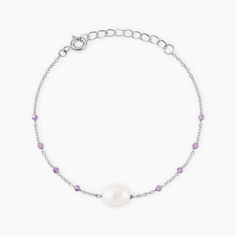 Bracelet Kerri Argent Blanc Perle De Culture Am&eacute;thyste - Bracelets fantaisie Femme | Marc Orian