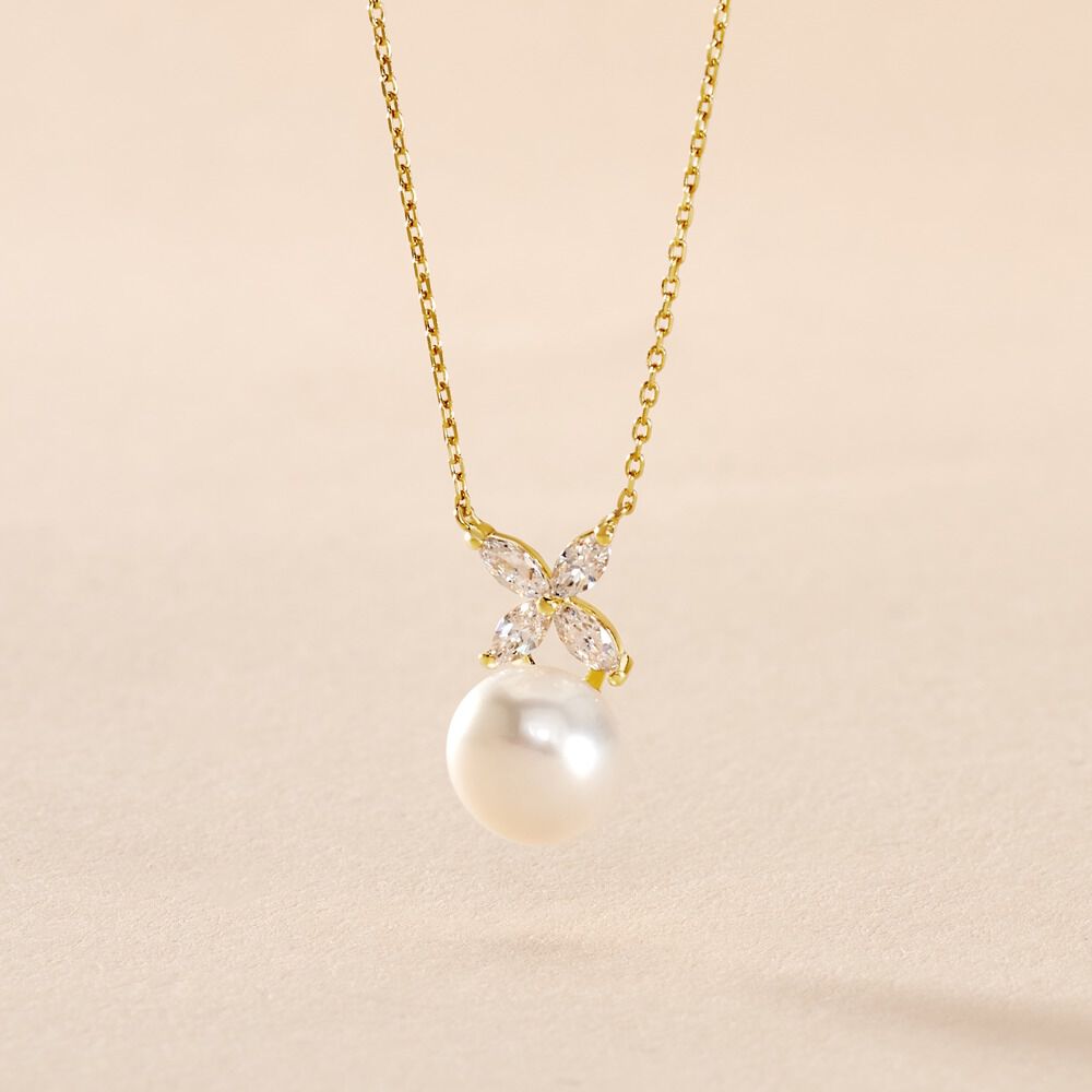 Collier Norah Or Jaune Perle De Culture Et Oxyde De Zirconium - Colliers avec pierres Femme | Marc Orian