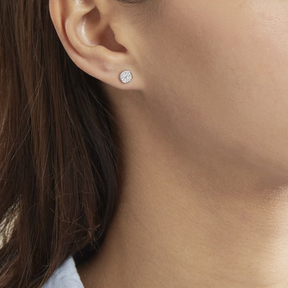 Boucles D'oreilles Puces Auxana Argent Blanc Oxyde De Zirconium - Puces Femme | Marc Orian