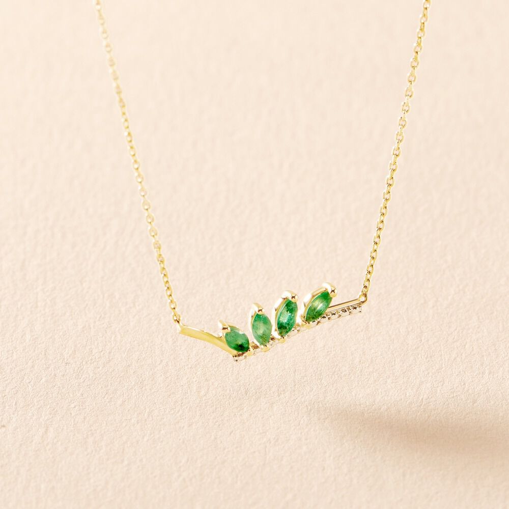Collier Navette Or Jaune Emeraude Diamant - Mix and Match Femme | Marc Orian