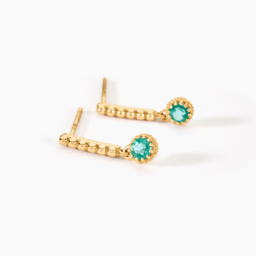 Boucles D'Oreilles Pendantes Emaria Or Jaune Emeraude - Pendantes Femme | Marc Orian