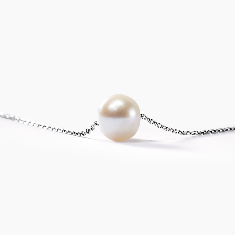 Collier Vintage Avec Perle Blanche Ronde Et Perles Décoratives Signé Sarah Cov - Occasion