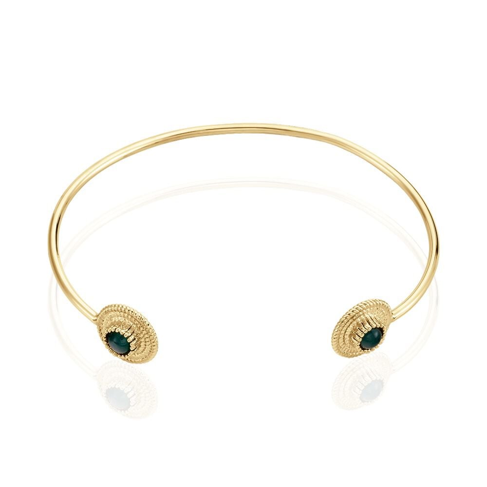 Jonc Plaqu&eacute; Or Ilia Ouvert Rondes Pierres Vertes - Bracelets joncs Femme | Marc Orian