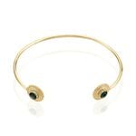 Jonc Plaqu&eacute; Or Ilia Ouvert Rondes Pierres Vertes - Bracelets joncs Femme | Marc Orian