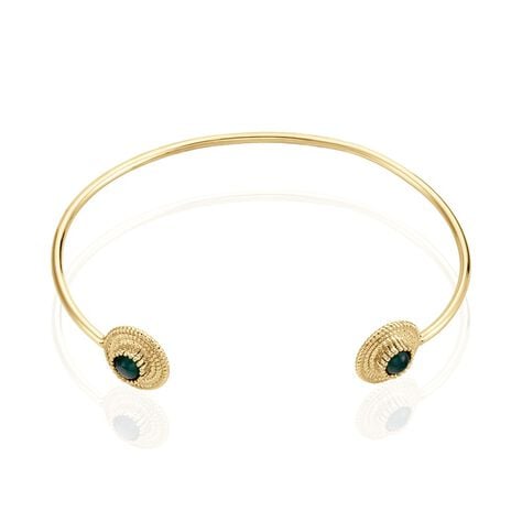Jonc Plaqu&eacute; Or Ilia Ouvert Rondes Pierres Vertes - Bracelets joncs Femme | Marc Orian