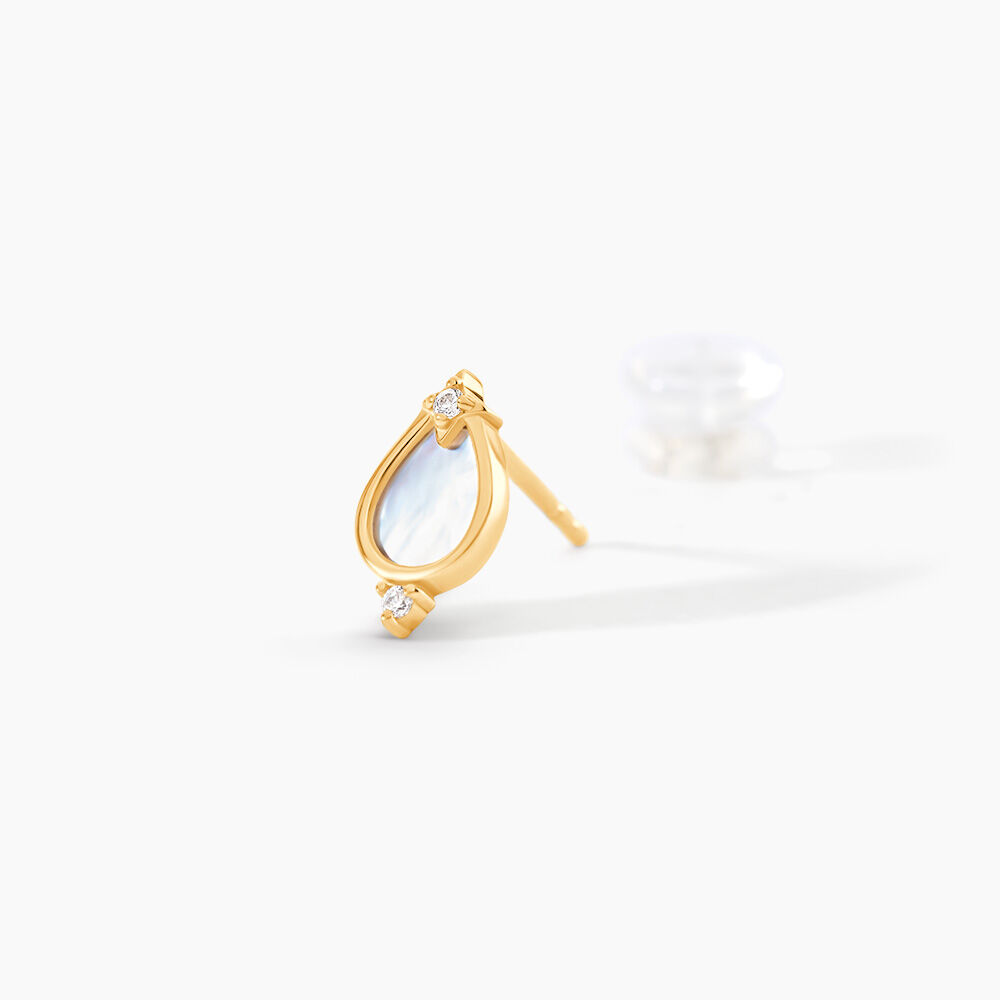 Boucles D'Oreilles Puces Cadoc Or Jaune Nacre Oxyde De Zirconium - Puces Femme | Marc Orian