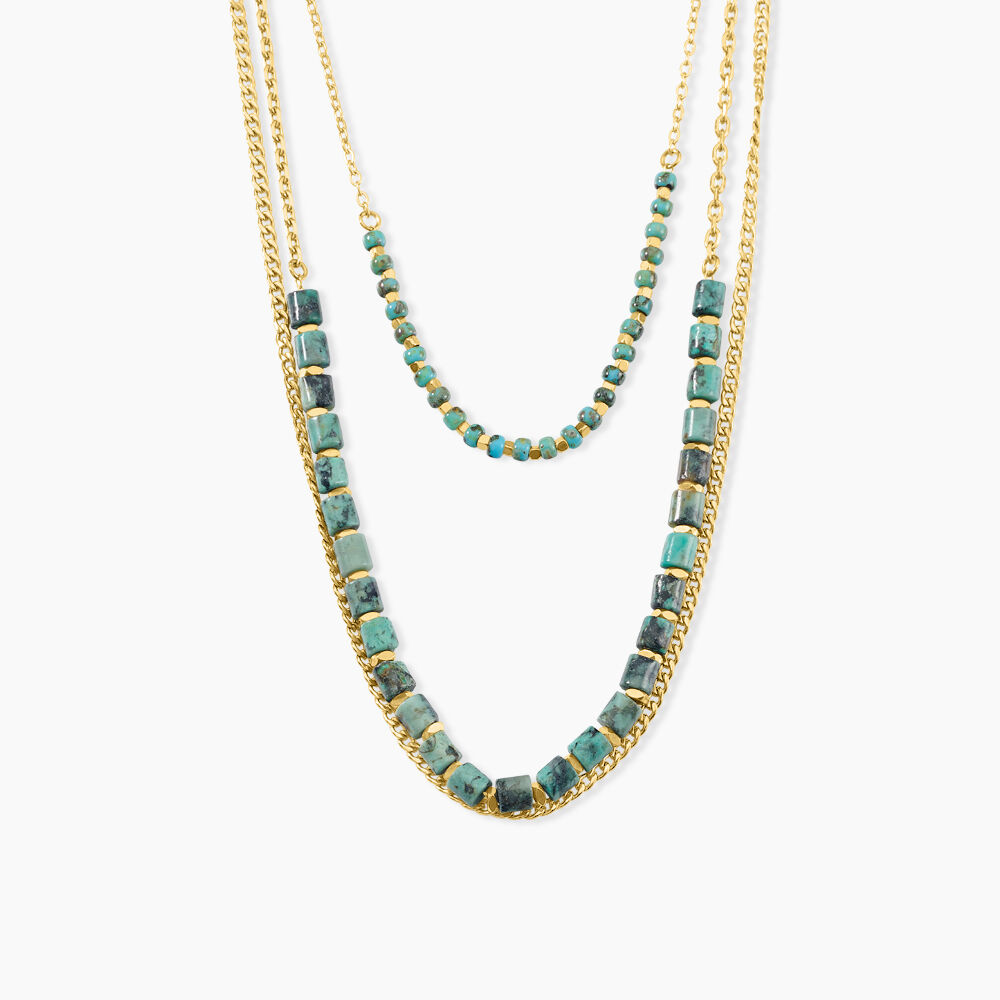 Collier Acier Doré Jaspe Africain - Colliers avec pierres Femme | Marc Orian