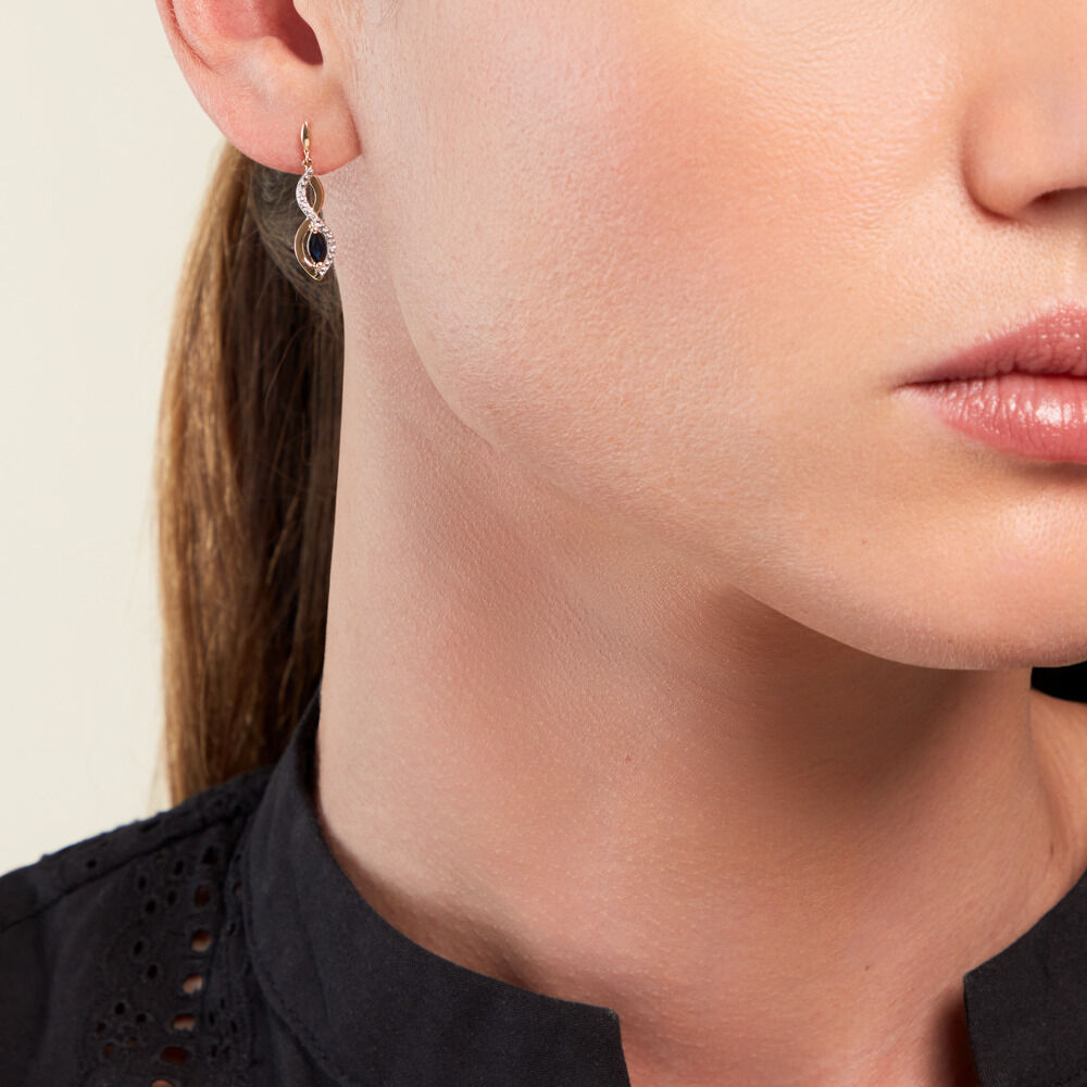 Boucles D'oreilles Pendantes Ondulations Or Jaune Saphir Diamant - Pendantes Femme | Marc Orian