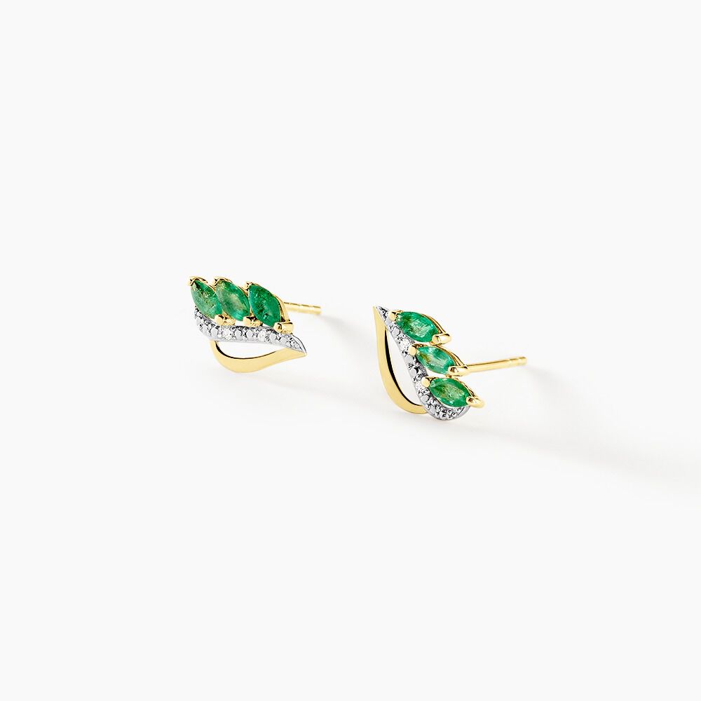 Boucles D'oreilles Puces Or Jaune  Sheelagh Emeraudes Diamants -  Femme | Marc Orian