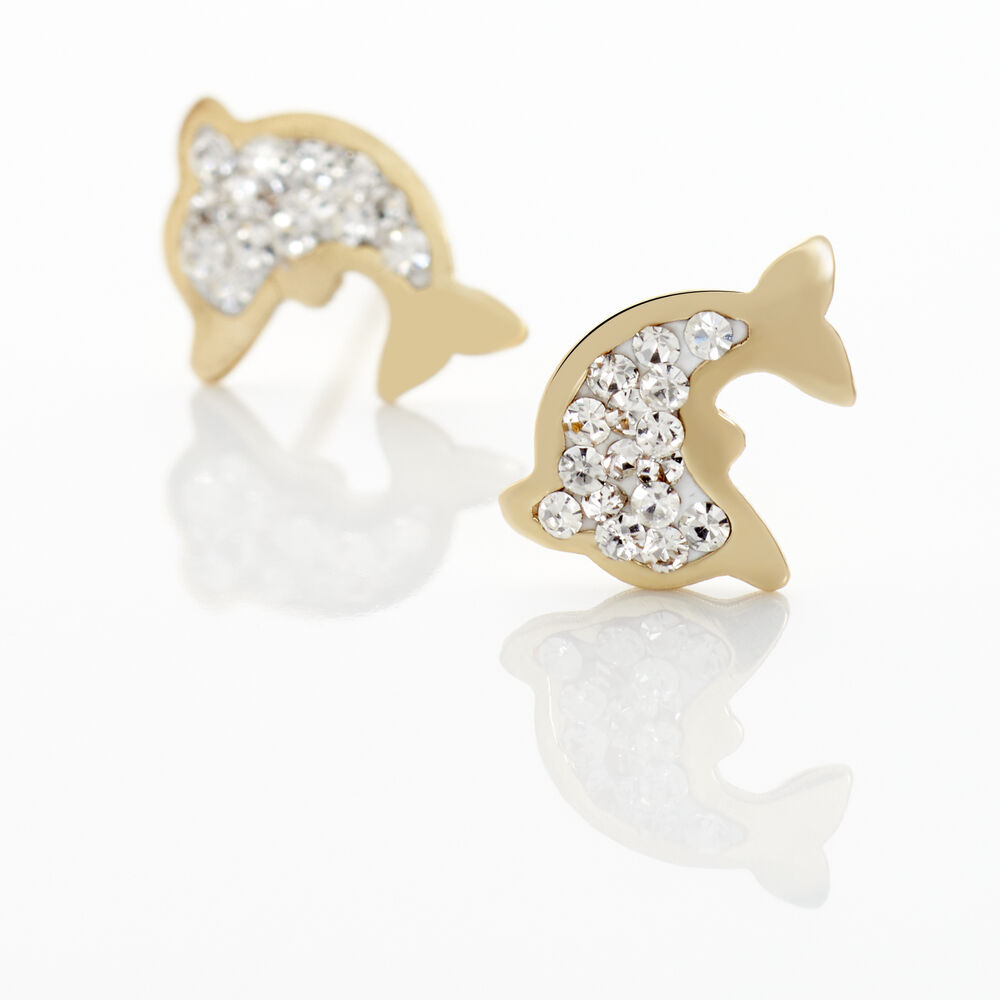 Boucles D'oreilles Puces Edmee Dauphin Or Jaune Strass - Puces Femme | Marc Orian