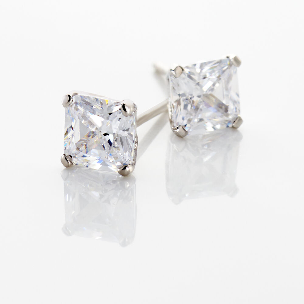 Boucles D'oreilles Puces Doreen Carre Or Blanc Oxyde De Zirconium - Puces Femme | Marc Orian