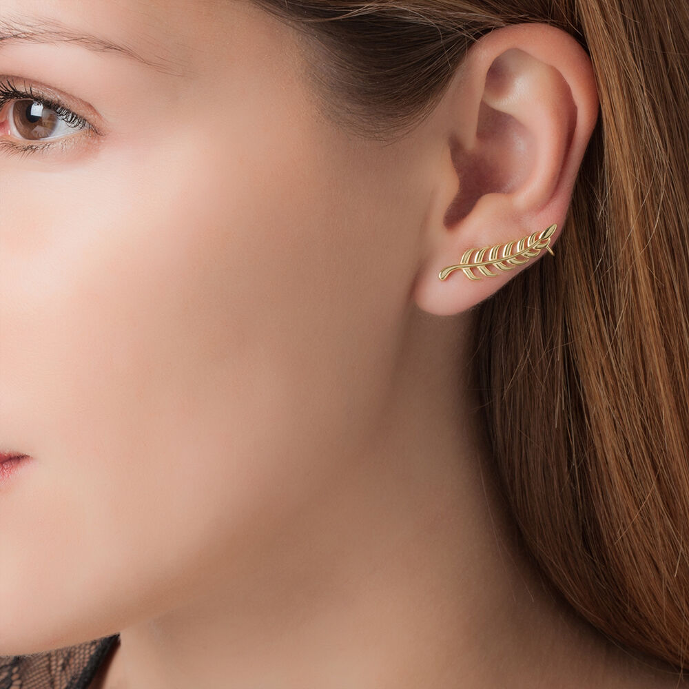 Boucles D'oreilles Grimpantes Eponine Plume Or Jaune - Piercings d'oreilles Femme | Marc Orian
