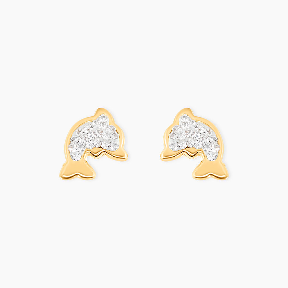 Boucles D'oreilles Puces Edmee Dauphin Or Jaune Strass - Puces Femme | Marc Orian