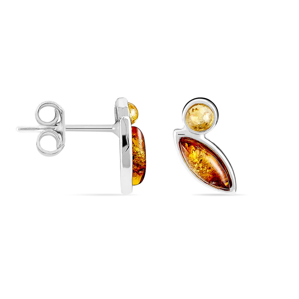 Boucles D'oreilles Puces Sylvaincine Argent Blanc Ambre - Puces Femme | Marc Orian