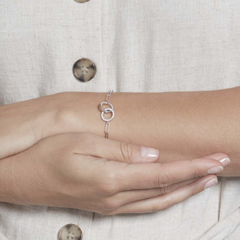 Bracelet Argent Satin Oxydes De Zirconium - Bracelets Anneaux Entrelaces Femme | Marc Orian