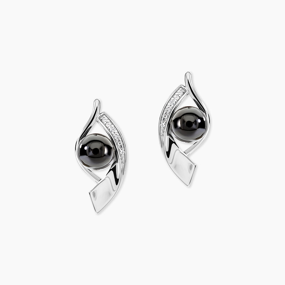 Boucles D'oreilles Pendantes Sharon Argent Blanc C&eacute;ramique Et Oxyde - Pendantes Femme | Marc Orian