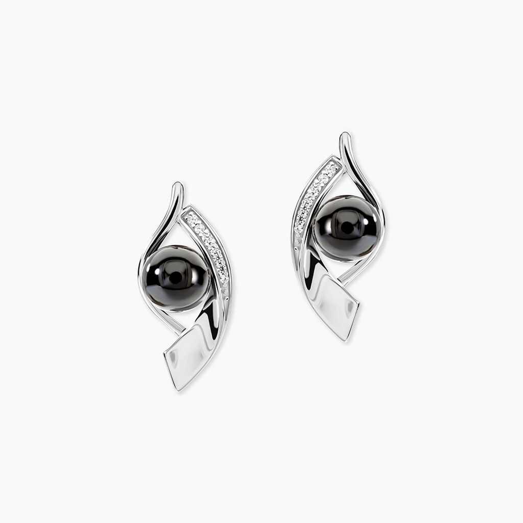 Boucles D'oreilles Pendantes Sharon Argent Blanc C&eacute;ramique Et Oxyde - Pendantes Femme | Marc Orian