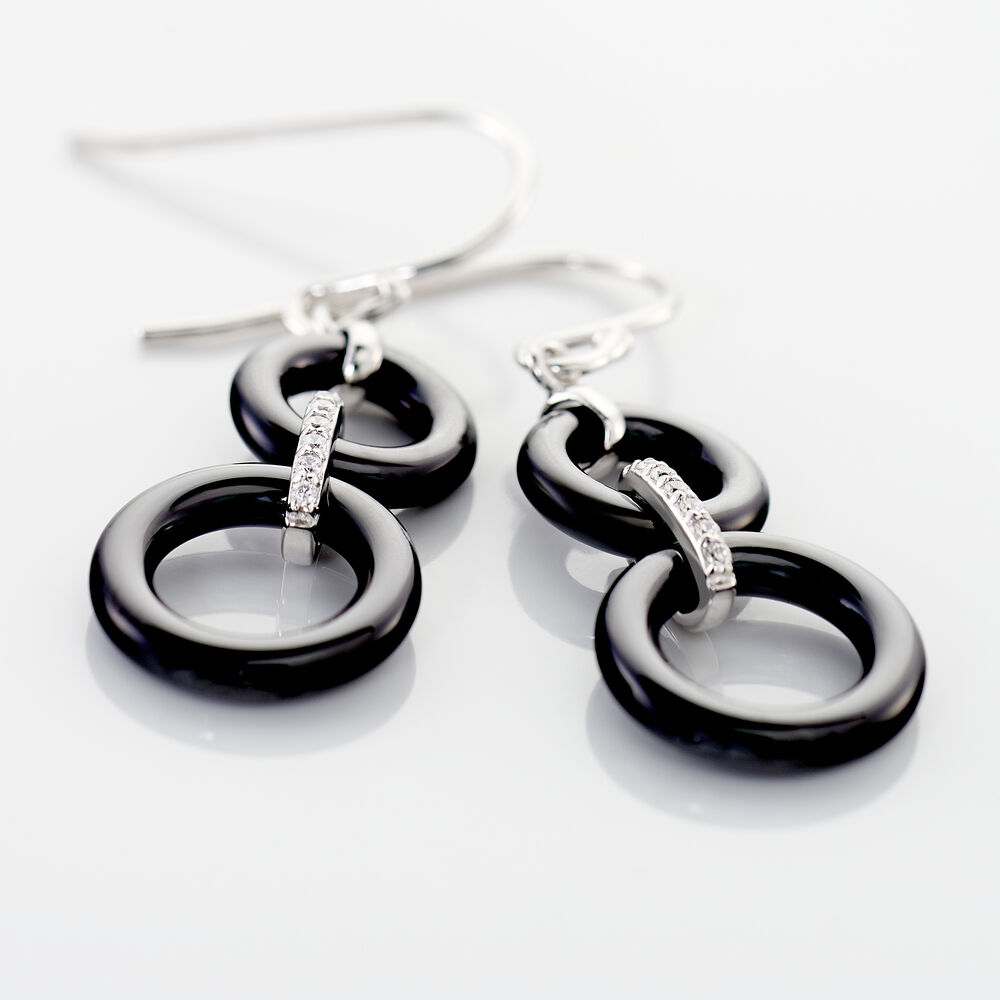 Boucles D'oreilles Pendantes Narcissa Argent Blanc C&eacute;ramique Et Oxyde - Pendantes Femme | Marc Orian