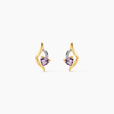 Boucles D'oreilles Puces Silucia Or Jaune Am&eacute;thyste Oxyde De Zirconium - Puces Femme | Marc Orian
