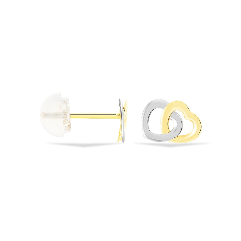 Boucles D'oreilles Puces Anne-maudae Double Coeurs Or Bicolore - Puces Femme | Marc Orian