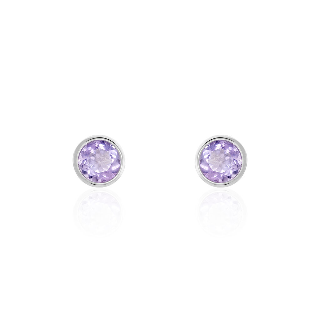 Boucles D'oreilles Puces Edy Serti Clos Or Blanc Amethyste - Puces Femme | Marc Orian
