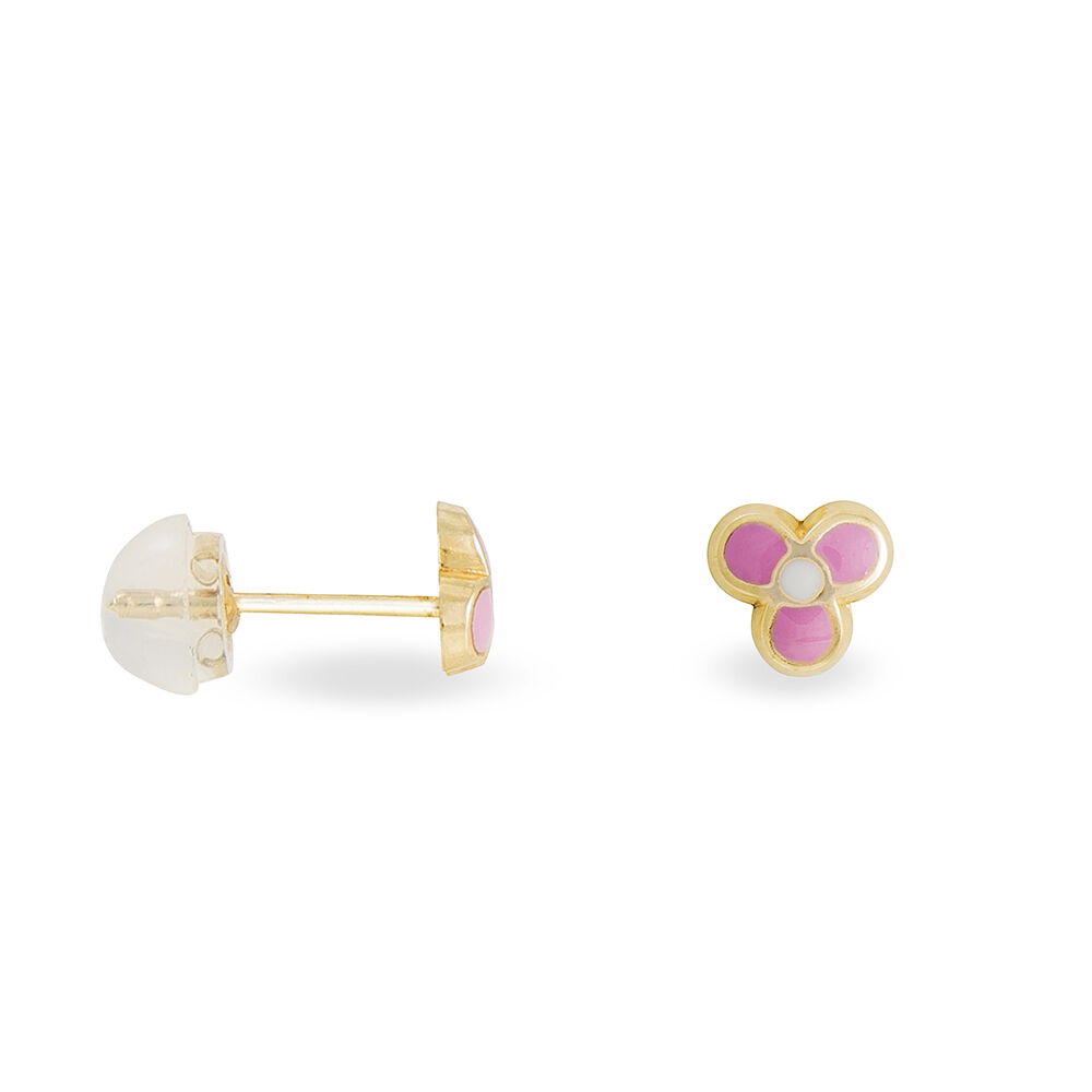 Boucles D'oreilles Puces Fleur Rose Or Jaune - Puces Enfant | Marc Orian