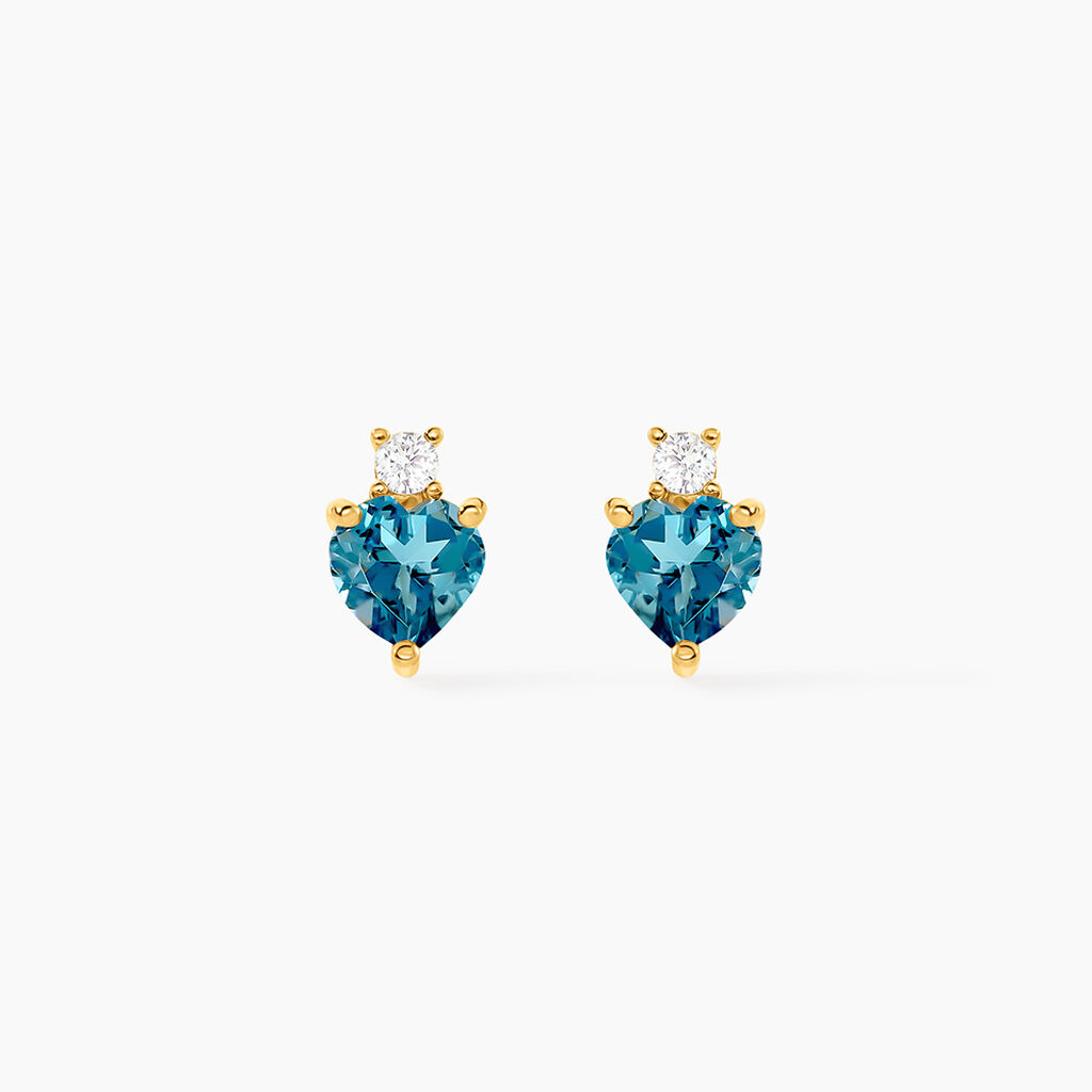 Boucles D'oreilles Puces Heart Or Jaune Topaze Oxyde De Zirconium - Puces Femme | Marc Orian