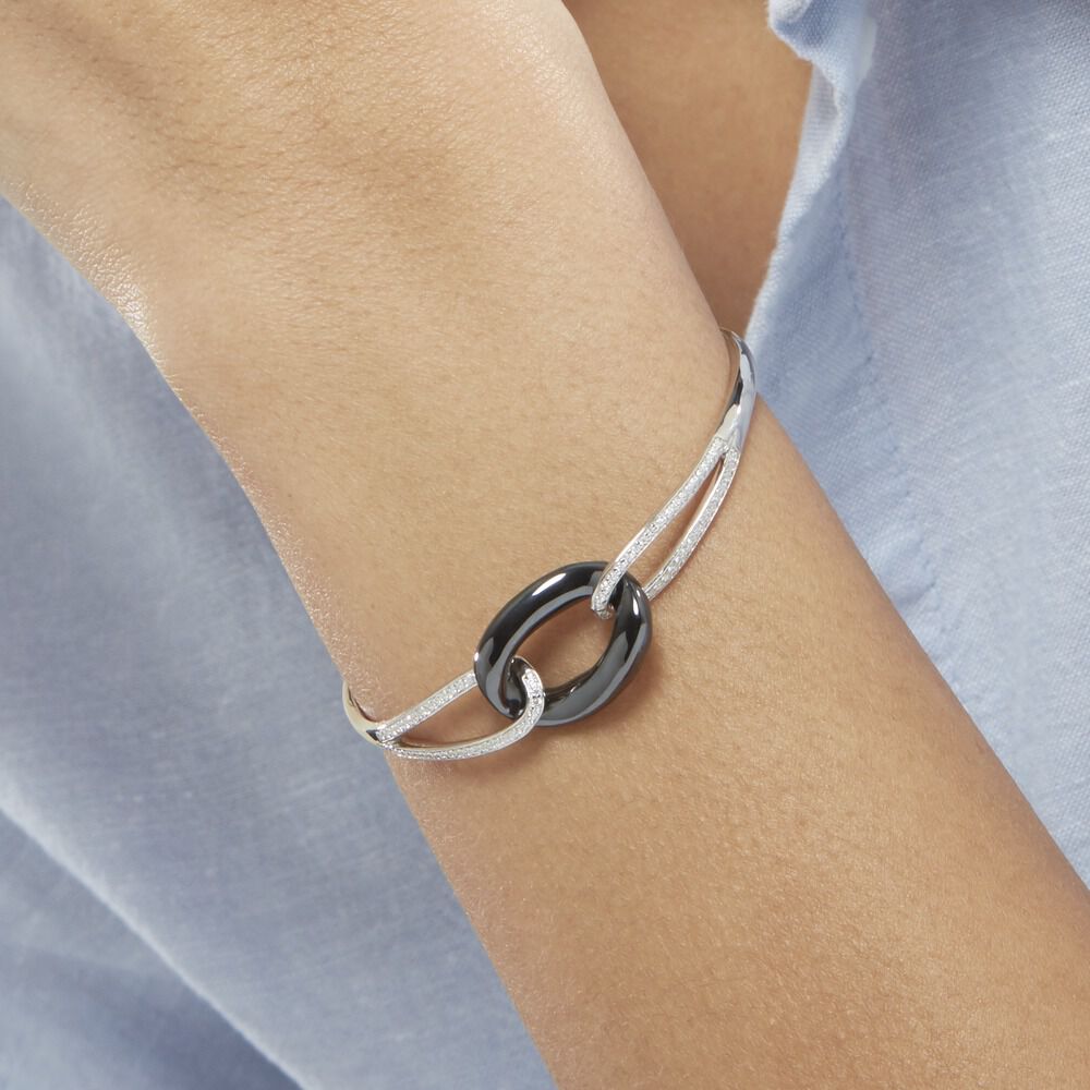 Bracelet Jonc Ceramik Design Argent  C&eacute;ramique Et Oxyde De Zirconium - Bracelets Pierre Femme | Marc Orian