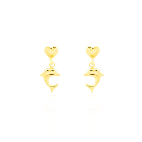 Boucles D'oreilles Pendantes Fulvie Coeurs Et Dauphin Or Jaune - Boucles d'oreilles Pendantes Femme | Marc Orian