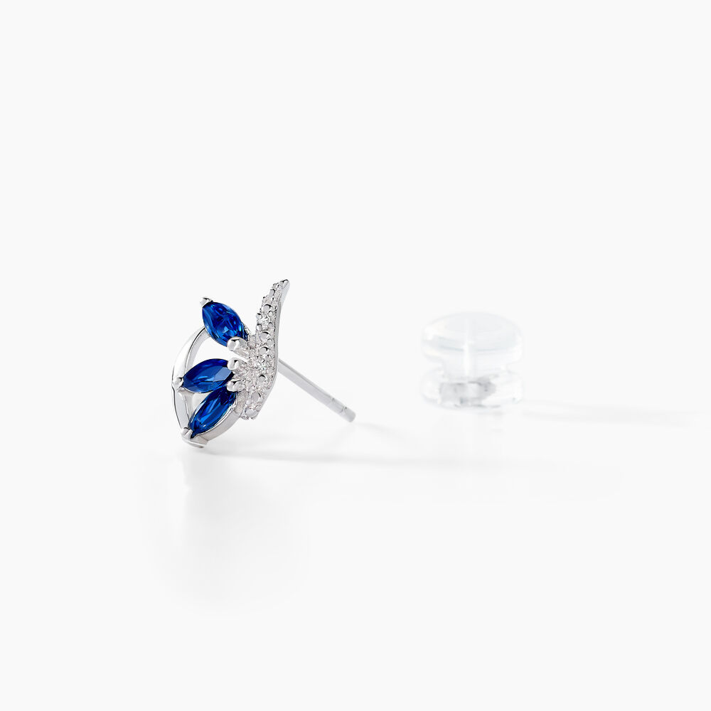 Boucles D'oreilles Puces Petale Or Blanc Saphir Et Diamant - Puces Femme | Marc Orian