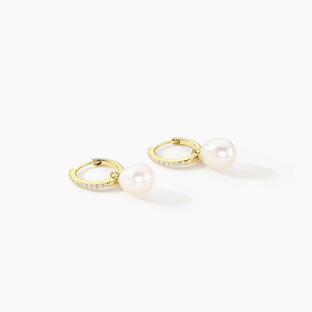 Cr&eacute;oles Anes Poire Or Jaune Perle De Culture Et Oxyde De Zirconium - Boucles d'oreilles mariage Femme | Marc Orian