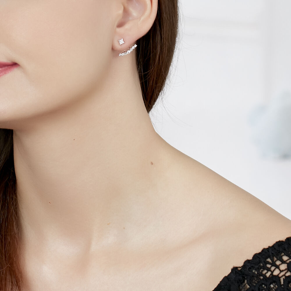 Bijoux D'oreilles Kyoto Or Blanc Oxyde De Zirconium - Piercings d'oreilles Femme | Marc Orian