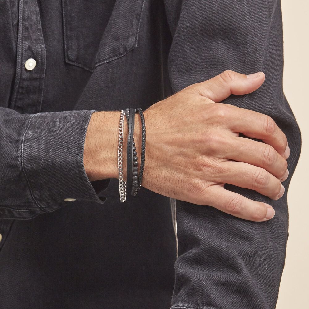 Bracelet Acier Blanc Juult Pierres De Lave - Bracelets cuir Homme | Marc Orian