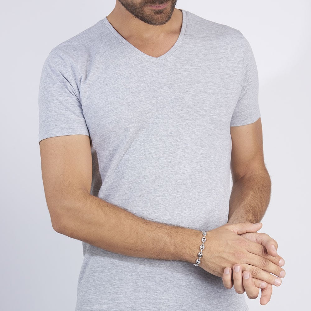 Bracelet Carrus Maille Grain De Cafe Argent Blanc - Bracelets mailles Homme | Marc Orian