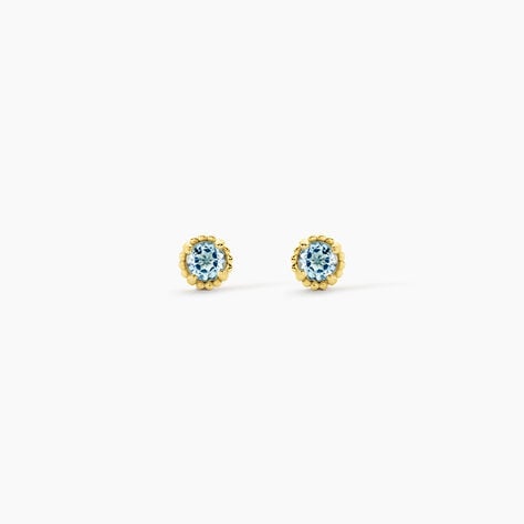 Boucles D'Oreilles Puces Argent Jaune 925/1000 Cercle Topaze Bleu Sky - Puces Femme | Marc Orian