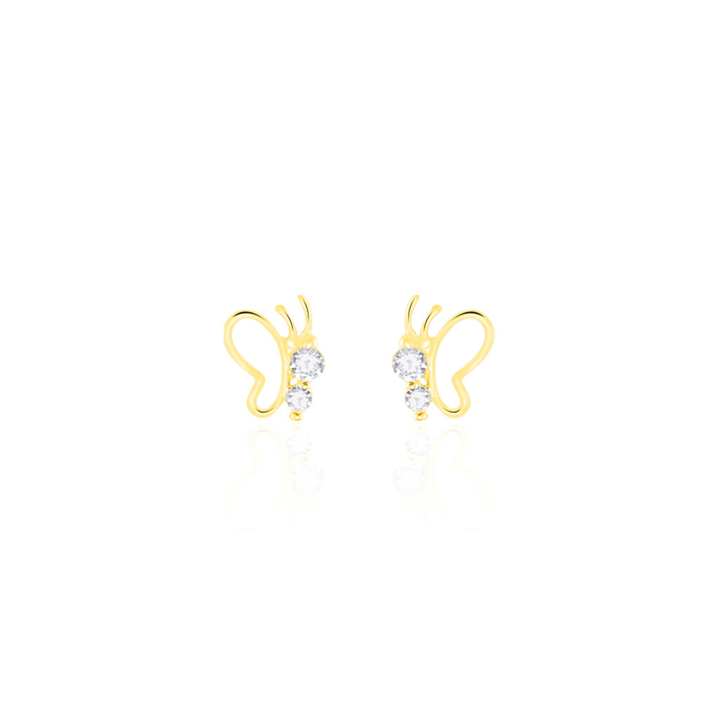 Boucles D'oreilles Puces Evaelle Papillon Or Jaune Oxyde De Zirconium - Clous d'oreilles Femme | Marc Orian