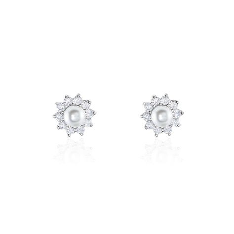 Boucles D'oreilles Puces Argent Blanc Cheri Perle De Culture Oxydes - Puces Femme | Marc Orian