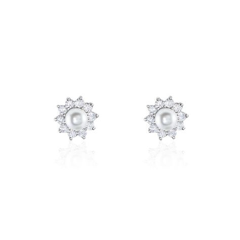 Boucles D'oreilles Puces Argent Blanc Cheri Perle De Culture Oxydes - Clous d'oreilles Femme | Marc Orian