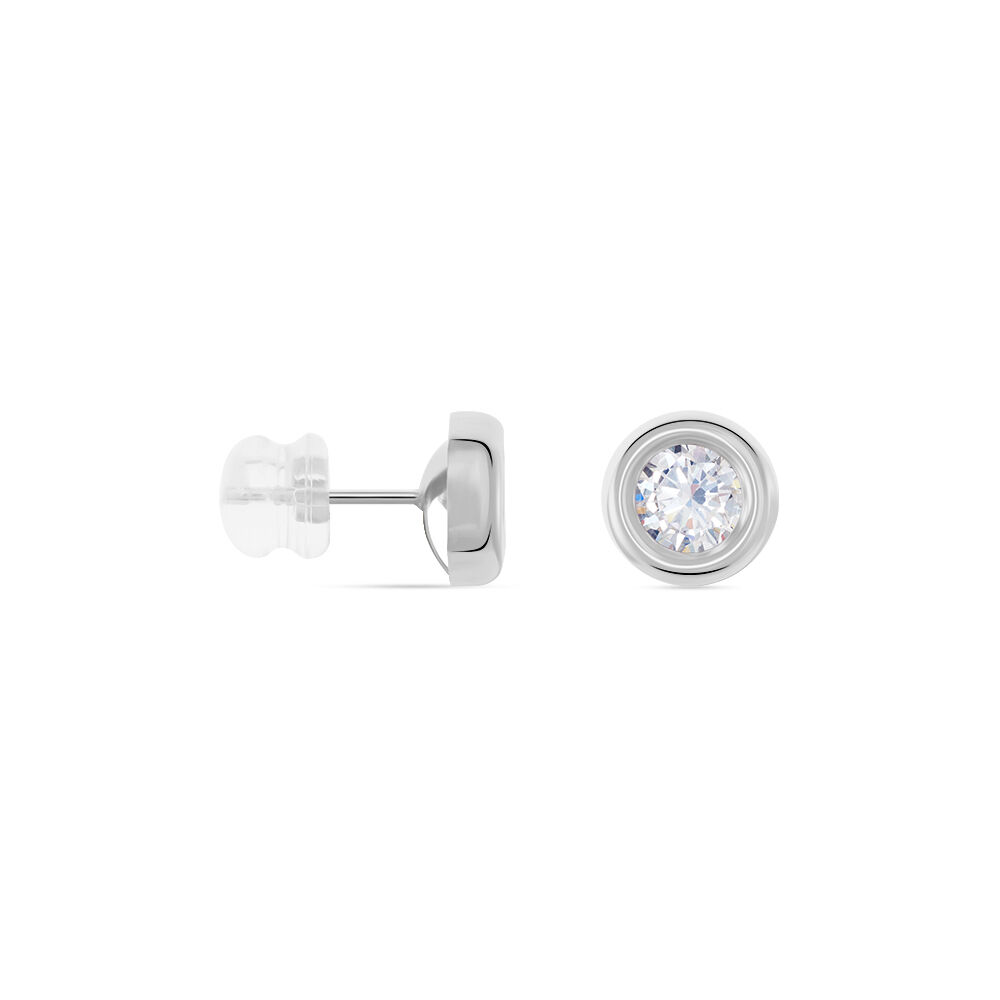 Boucles D'oreilles Puces Eden Serti Pneu Or Blanc Oxyde De Zirconium - Puces Femme | Marc Orian