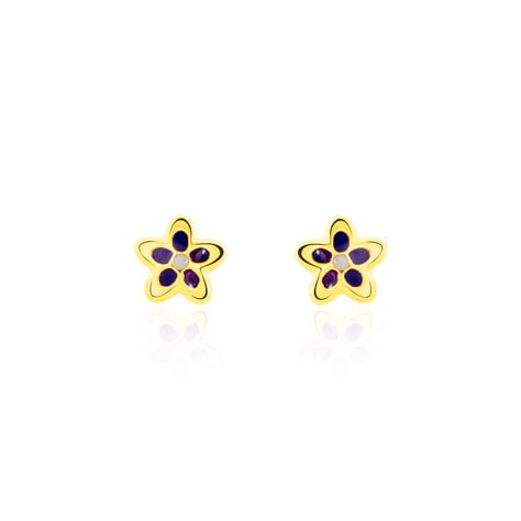 Boucles D'oreilles Puces Fleur Email Or Jaune - Puces Enfant | Marc Orian
