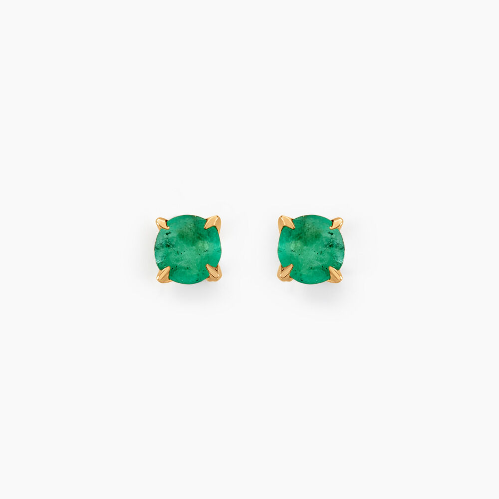 Boucles D'oreilles Puces Jardin Serti Griffe Or Jaune Emeraude - Puces Femme | Marc Orian